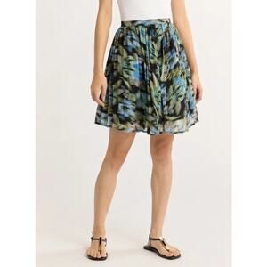 Time and Tru Women's Sunburst Pleated Mini Skirt Airy Chiffon Boho Size L Multi